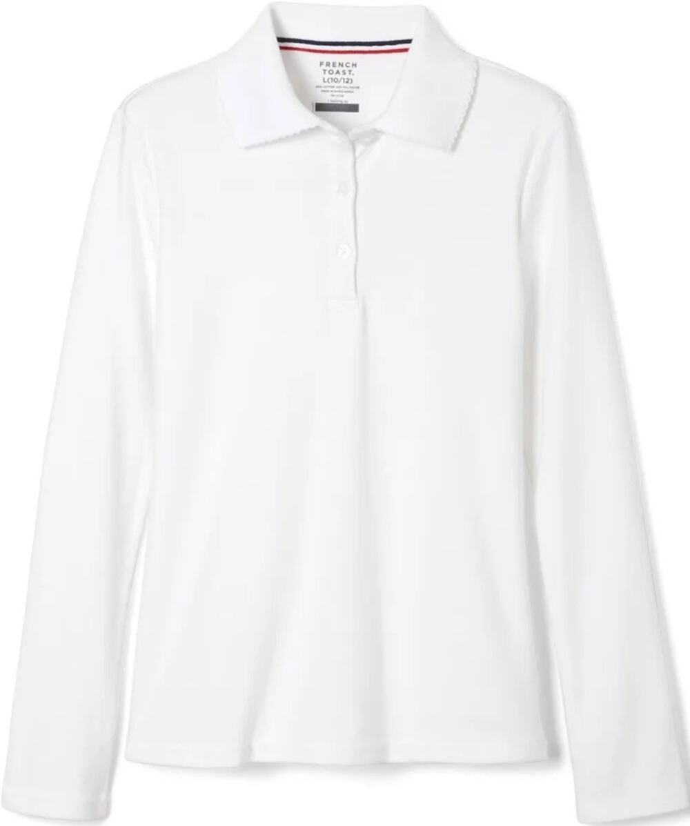 NEW! French Toast M 7/8 Girls Long Sleeve Interlock Polo w/Picot Collar White